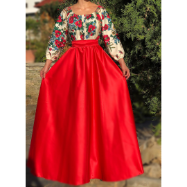Rochie lunga cu model floral Gypsy Aria rosu
