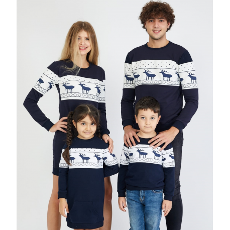 Set Family cu motive de iarna bleumarin (rochie copil)
