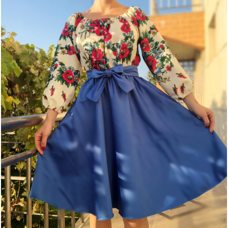 Rochie scurta cu model floral Gypsy albastru