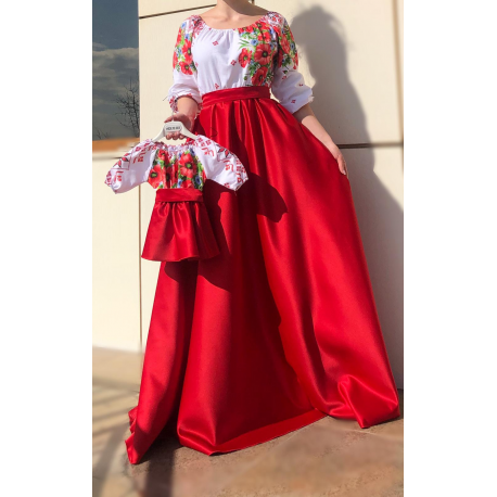 Set rochii Mama-Fiica cu motive traditionale Loret lung