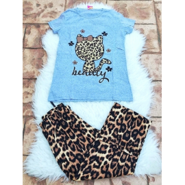 Pijama dama Kitty leopard gri