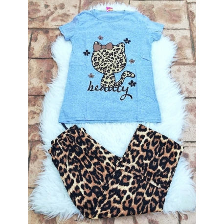 Pijama dama Kitty leopard gri