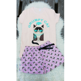 Pijama scurta Grumpy Cat roz