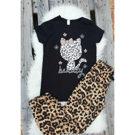 Pijama dama Kitty leopard negru