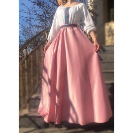 Rochie lunga din tafta cu broderie multicolora Yasmina roz
