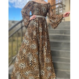 Rochie dama lunga din voal cu print leopard Jane