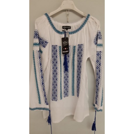 Bluza traditionala model ie cu broderie albastra Vania