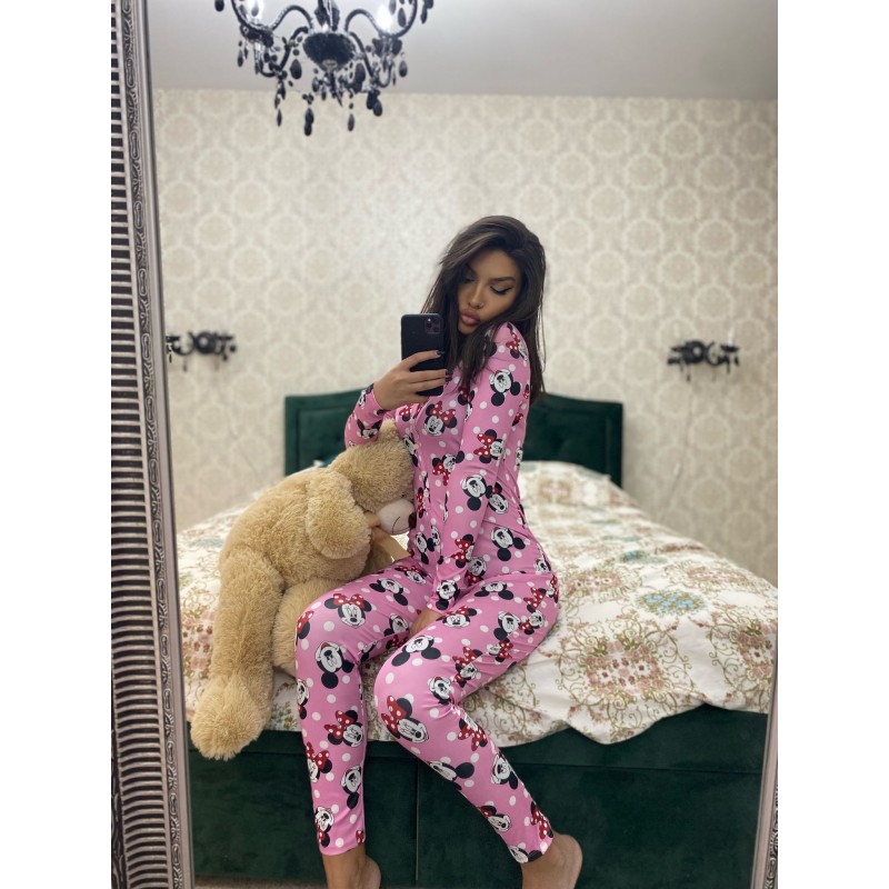 Pijama dama tip salopeta Minnie roz
