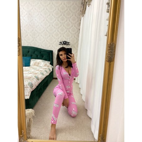 Pijama dama tip salopeta Barbie Roz