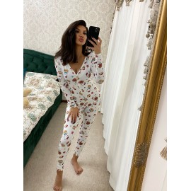 Pijama dama tip salopeta Hello Kitty Alb