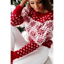 Pulover tricotat Snowflakes Rosu