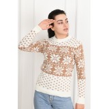 Pulover tricotat Snowflakes Bej