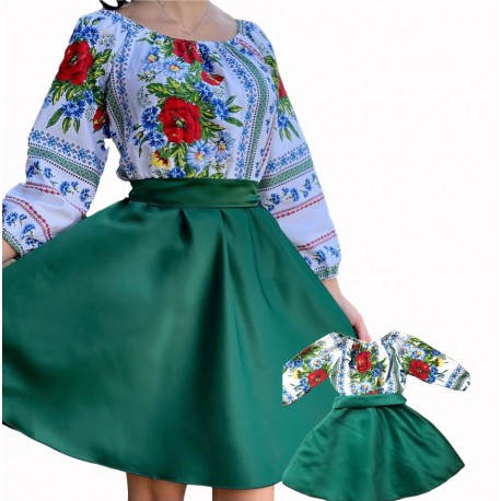 Set rochii Mama-Fiica cu motive traditionale Mara verde