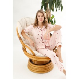 Pijama cu camasa 2 piese cu Inimioare Roz