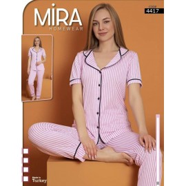 Pijama cu camasa 2 piese cu Dungi Roz