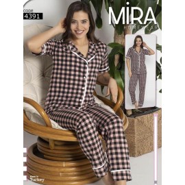 Pijama cu camasa 2 piese cu Carouri Maro